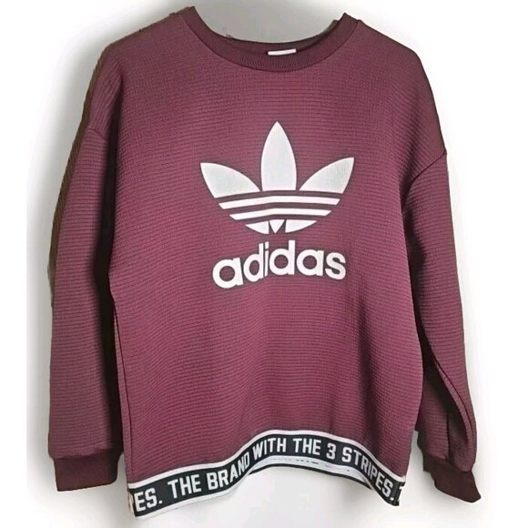 Adidas Womens Sweatshirt Size Large Maroon Logo Three Striped Pullover Logo - Picture 1 of 7